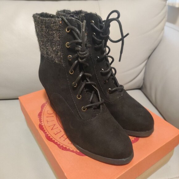 So Women's Backpack Black Wedge Comfort Lace Up Ankle Boots Size 9.5 - Picture 5 of 6